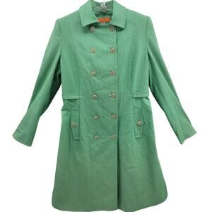 Cynthia Steffe Green Trench Coat‎ Vintage Mod Double Breasted Chic
